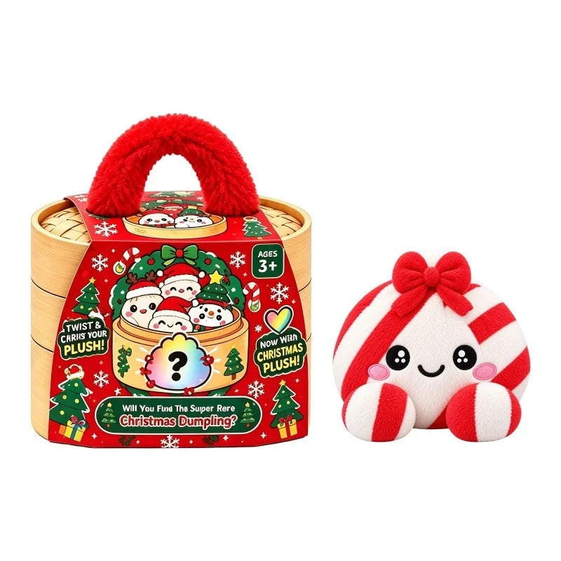 Christmas Bun Dumpling Squishy Plush – Cute Bow Holiday Decor – Surprise Color