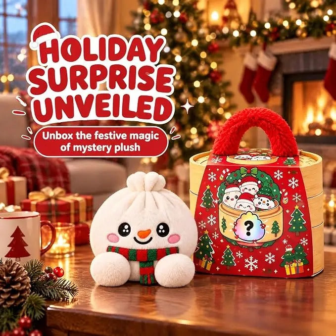 Christmas Bun Dumpling Squishy Plush – Cute Bow Holiday Decor – Surprise Color