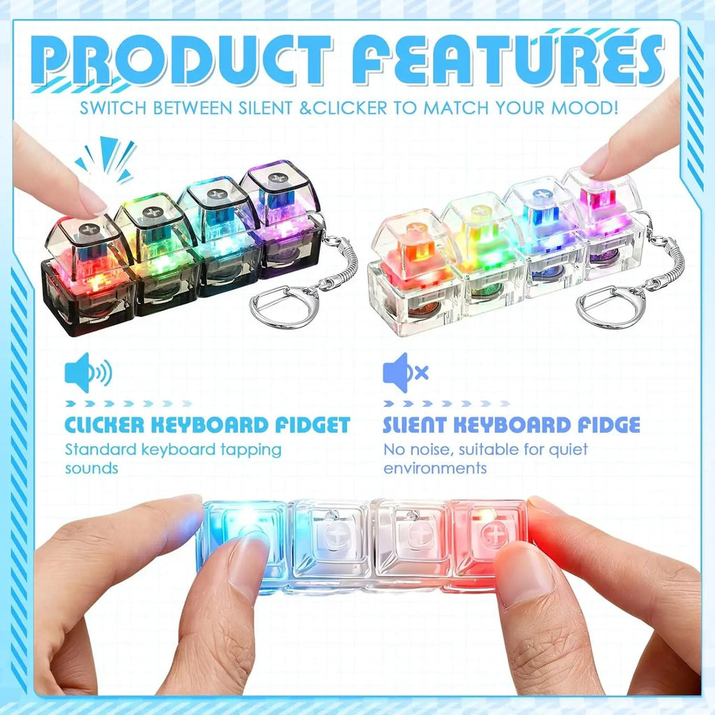 Clickeez Series Multi-style LED Keyboard Keychain Fidget Toy - Clickable Buttons
