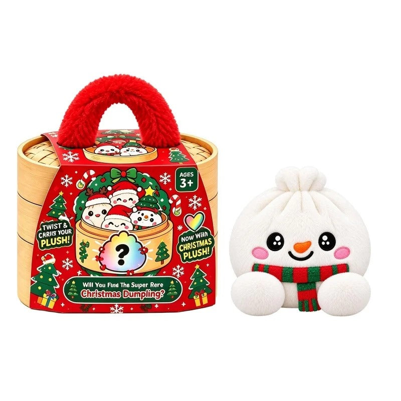 Christmas Bun Dumpling Squishy Plush – Cute Bow Holiday Decor – Surprise Color