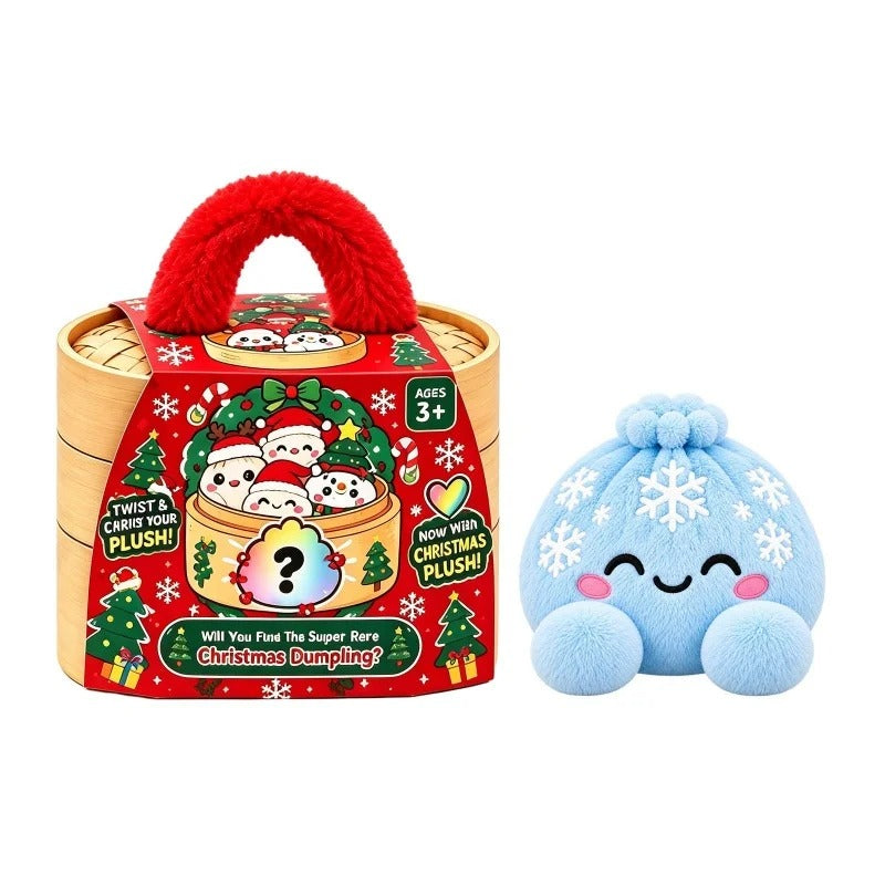 Christmas Bun Dumpling Squishy Plush – Cute Bow Holiday Decor – Surprise Color